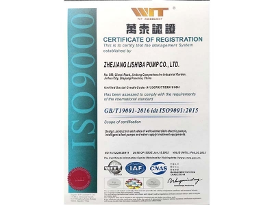 ISO9001:2015认证证书（质量管理体系）英文版